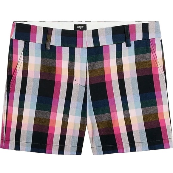 Re-Imagined Shorts by J. CREW 100% Cotton Bold Pastel Madras Plaid Classic NWOT - Picture 1 of 9
